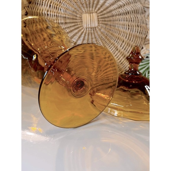 Vintage Impoli Glass Amber Pressed Glass Lidded Compote - Picture 5 of 8